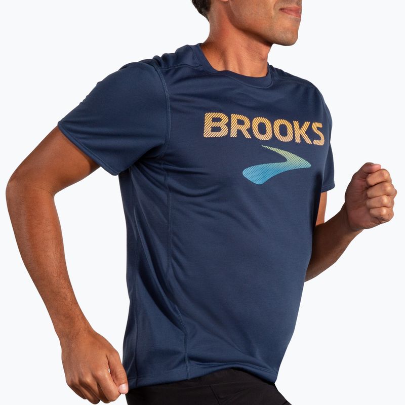 Férfi futópóló Brooks Distance 3.0 blue slate/br logo 3