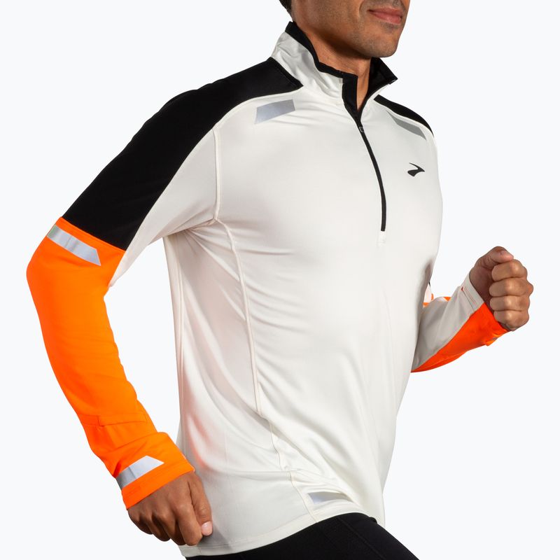 Férfi futópulóver Brooks Run Visible 1/2 Zip 2.0 ecru/fluoro flash/black 3