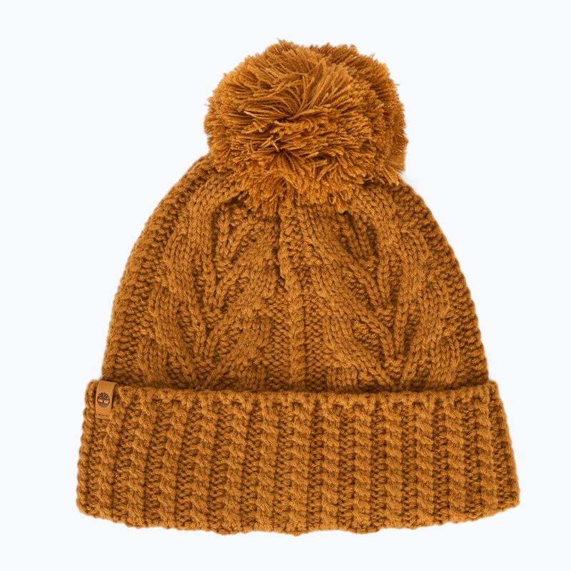 Női téli sapka Timberland Cable Premium Pom Beanie wheat