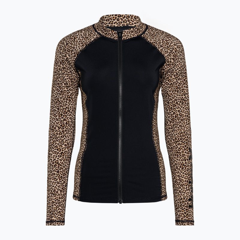 Női hosszú ujjú felső úszáshoz Hurley Leopard Zip Front brown sugar