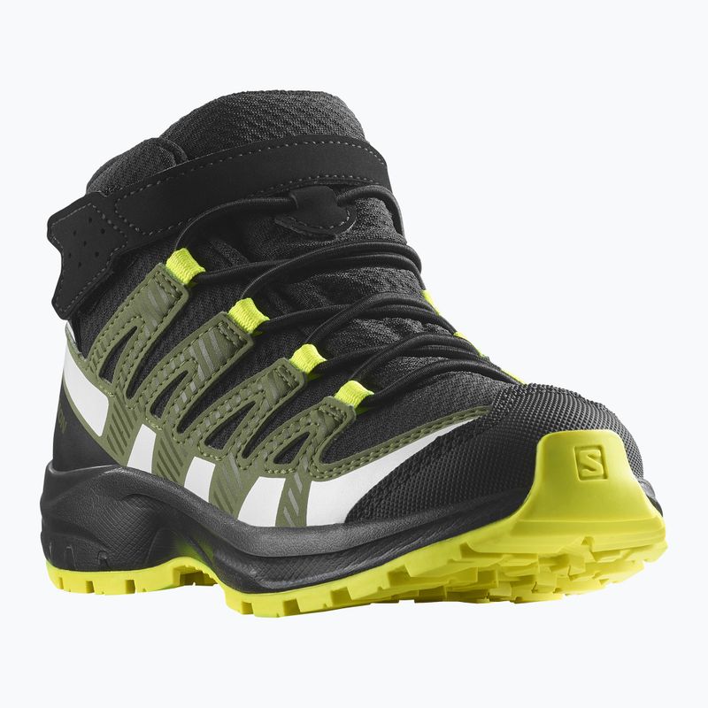Salomon Xa Pro V8 Mid CSWP gyermek túrabakancs fekete/mély zuzmó zöld/biztonsági sárga