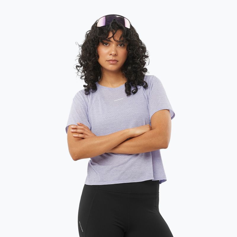 Női futó póló Salomon SHAKEout Air Crop SS Tee cosmic sky