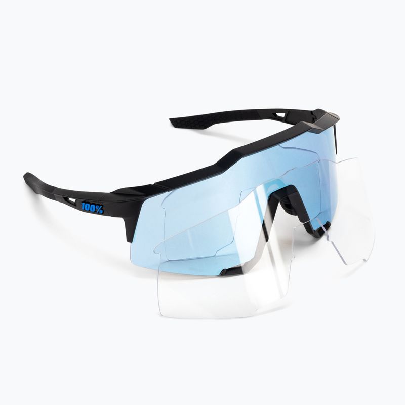 100% Speedcraft matt fekete / hiperkék többrétegű tükör kerékpáros szemüveg 60007-00004