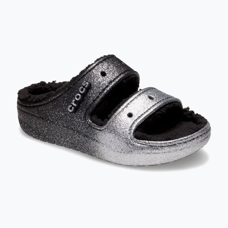 Crocs Classic Cozzzy Glitter szandál fekete/ezüst flip-flopok