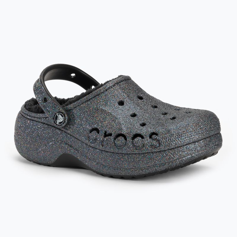 Női Crocs Baya Platform Lined Glitter Clog fekete aranyozott flip-flopok 2