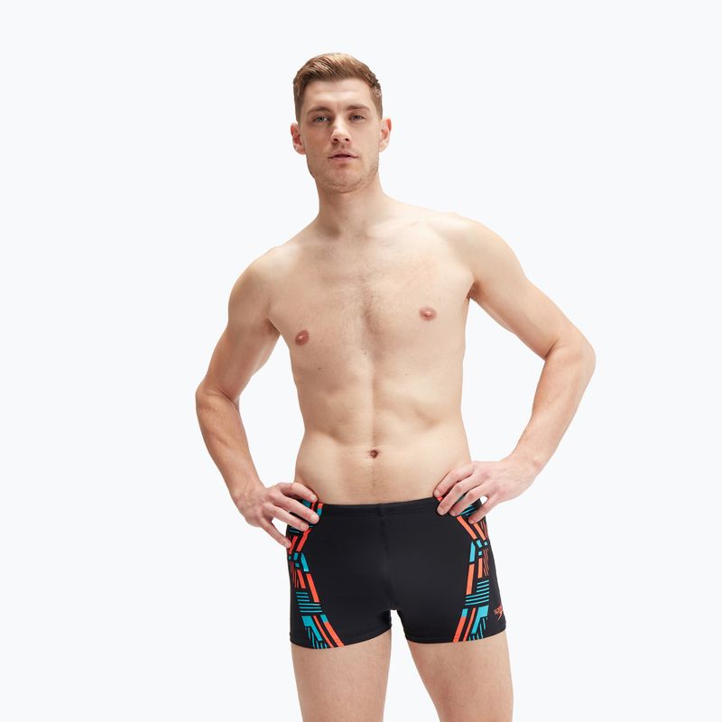 Férfi Speedo Tech Print úszónadrág fekete/narancssárga 4
