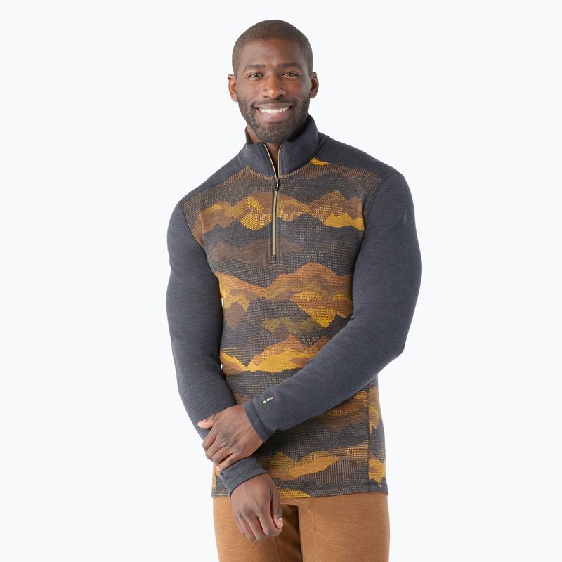 Férfi thermo hosszú ujjú Smartwool Merino 250 Baselayer 1/4 Zip Boxed charcoal mtn scape