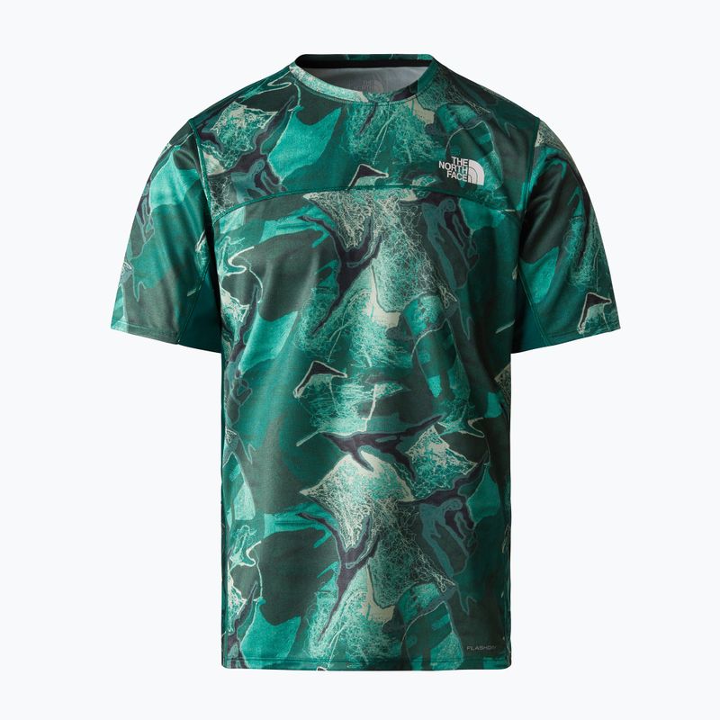 Férfi futópóló The North Face Sunriser SS lichen teal camo hímzéses nyomtatással
