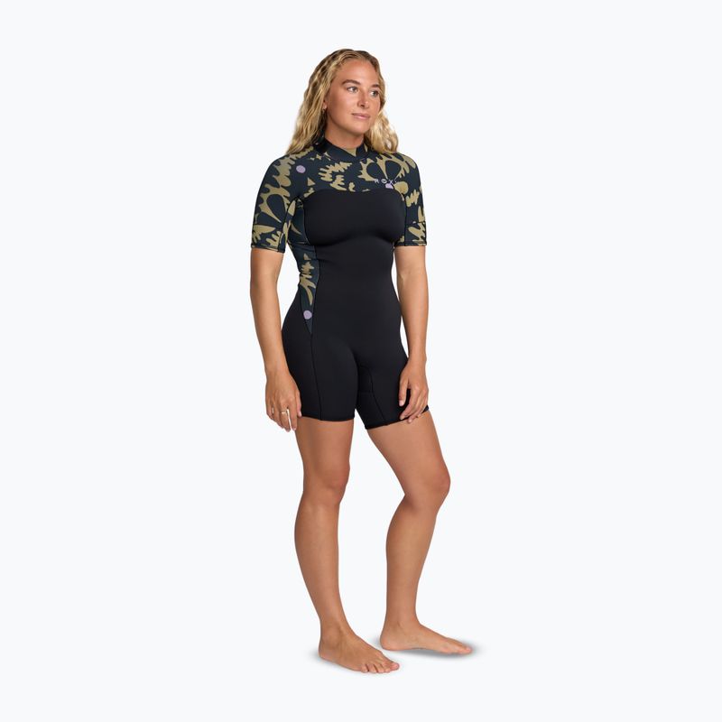 Női úszó neoprénruha ROXY 2.0 mm Swell Natural Back Zip SS Springsuit black floral 3