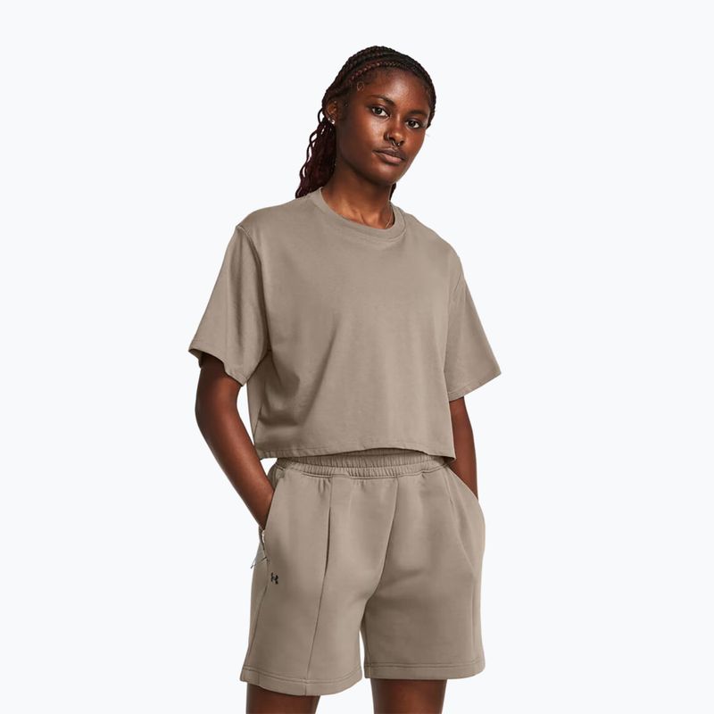 női edzőpóló Under Armour Campus Boxy Crop taupe dusk/black