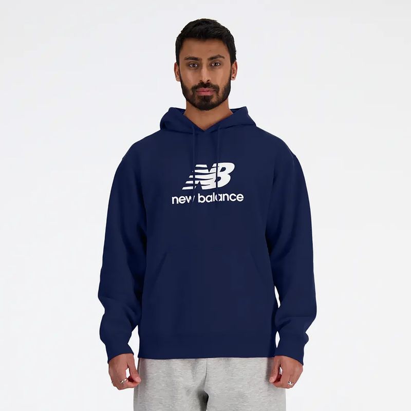 Férfi New Balance Stacked Logo francia frottír kapucnis pulóver navy