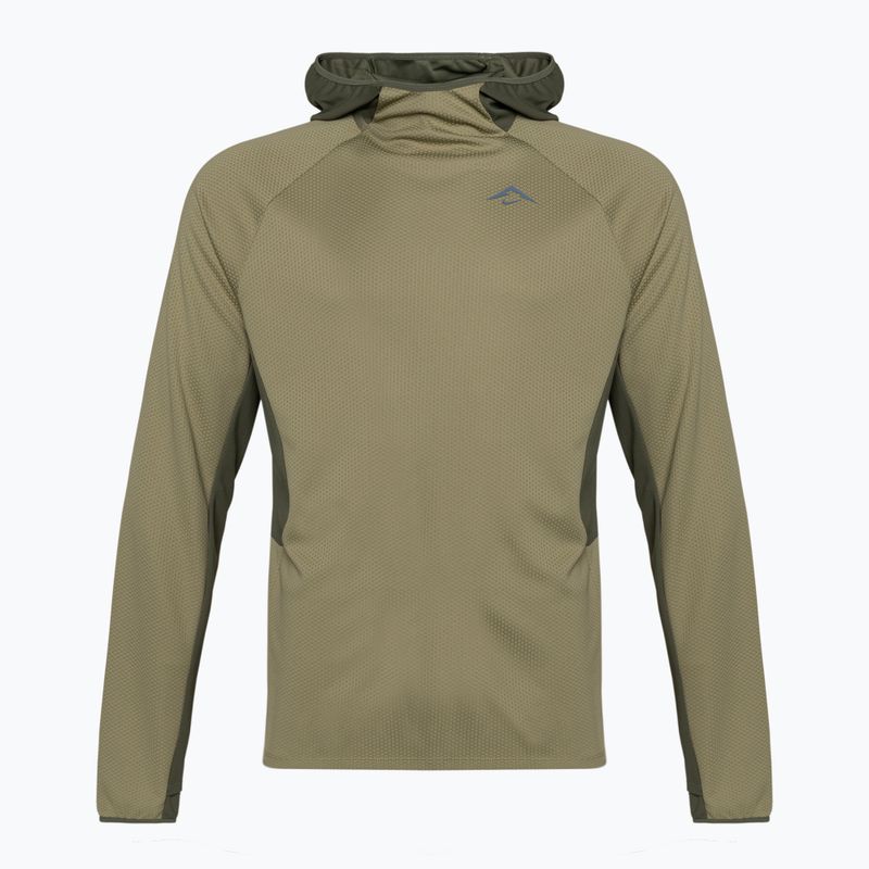 Férfi Nike Trail Dri-Fit UV LS Hoodie semleges olajzöld/közepes olajzöld/lila bloom futás hosszú ujjú férfi futópulóver