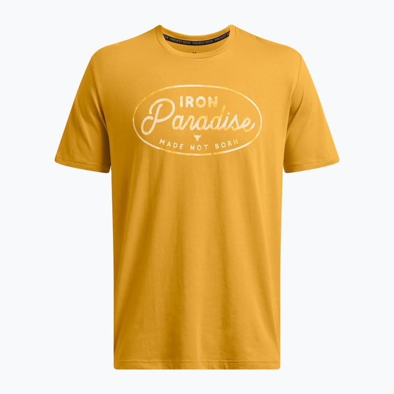 Férfi edzőpóló Under Armour Project Rock Made Not Born golden yellow/steeltown gold