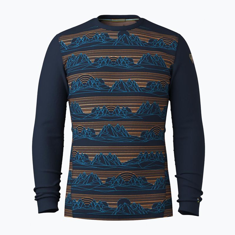 Férfi Smartwool Merino 250 Baselayer Crew hosszú ujjú termikus póló dobozban, mély tengerészkék geo csúcsokkal 3