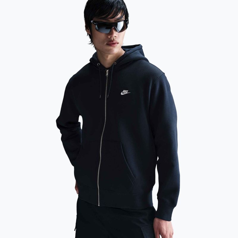 Férfi Nike Club teljes cipzáras kapucnis pulóver obszidián/obszidián/fehér
