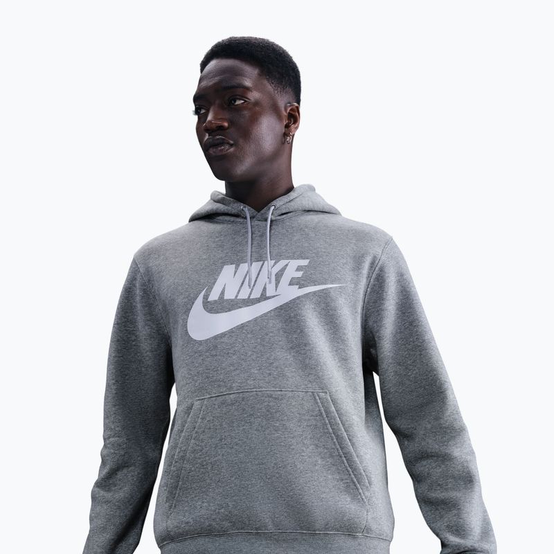 Férfi pulóver Nike Club Pullover Hoodie dark grey heather/light smoke grey/white 4