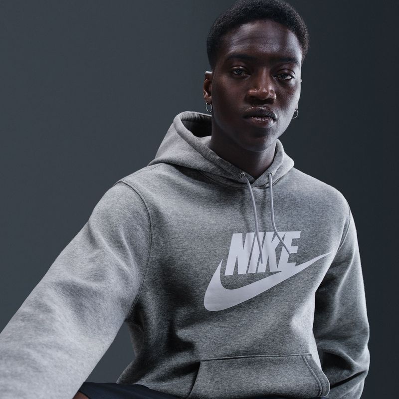 Férfi pulóver Nike Club Pullover Hoodie dark grey heather/light smoke grey/white 6