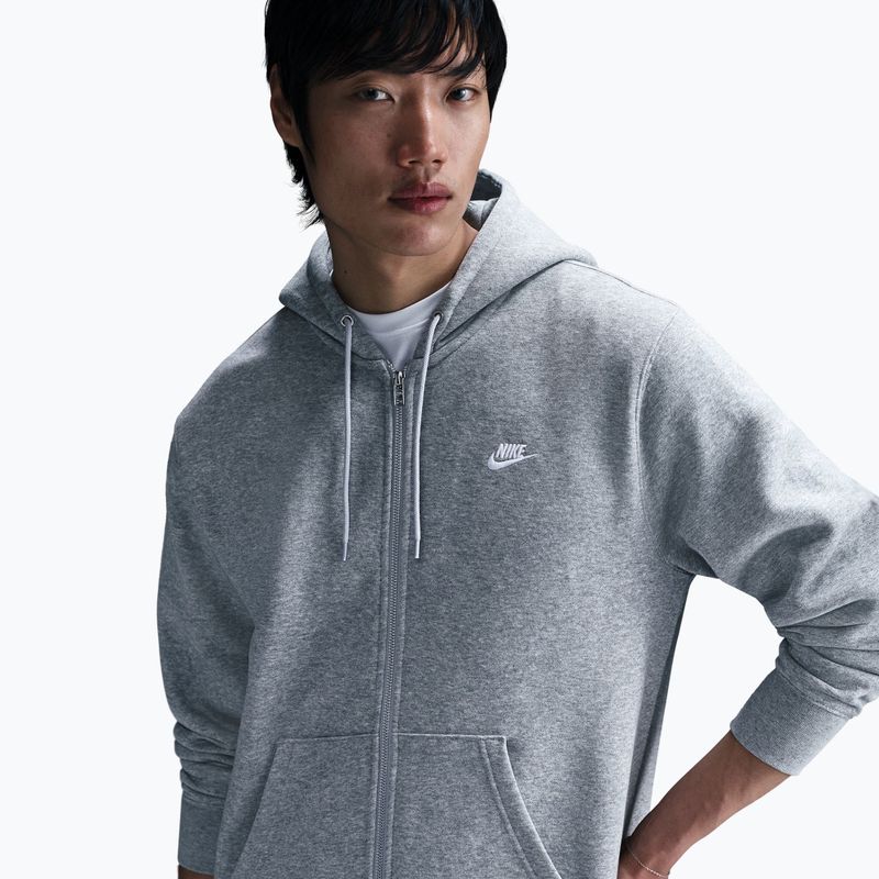 Férfi pulóver Nike Club Full Zip Hoodie dark grey heather/light smoke grey/white 5