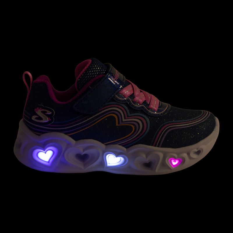 SKECHERS Heart Lights Retro Hearts gyerek cipő navy bőr/multi trim 8