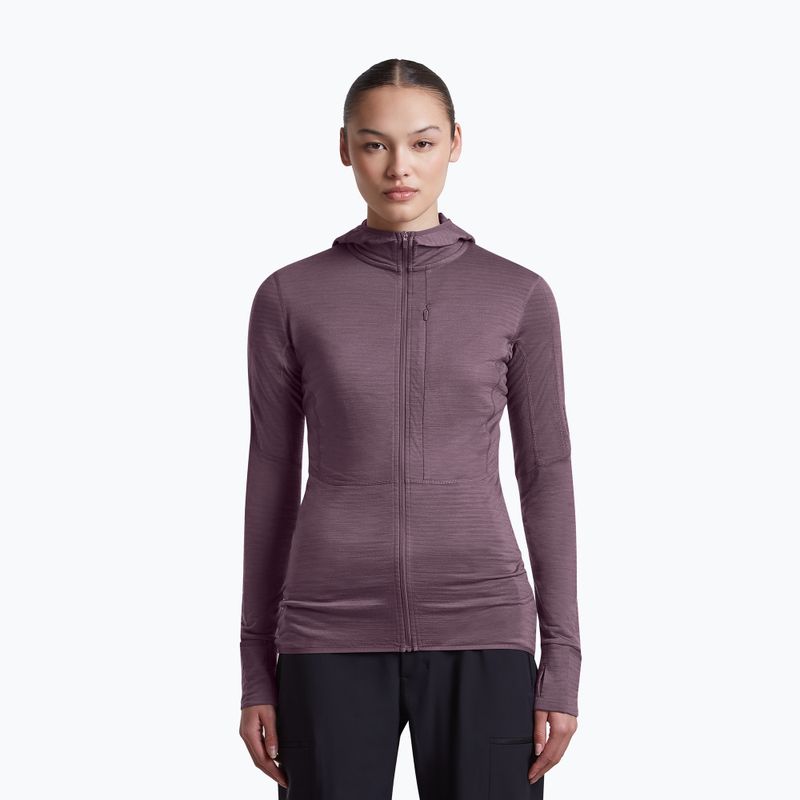 Női túra pulóver Icebreaker Merino 200 Realfleece Descender Half Zip Hoodie grey plum
