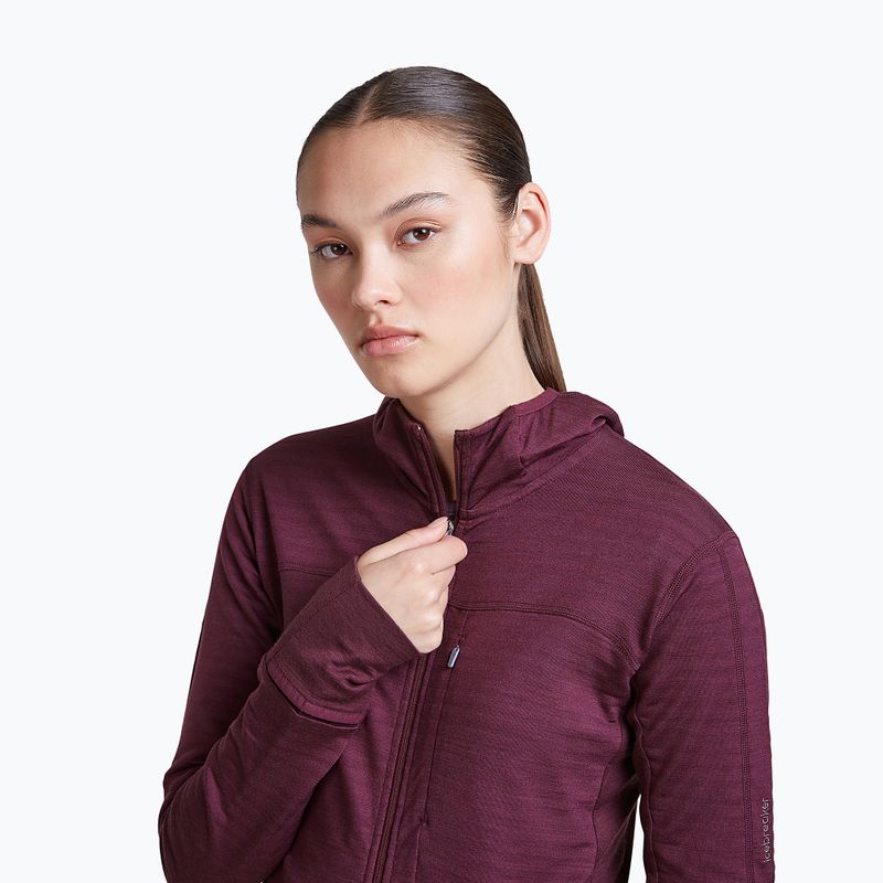 Női túra pulóver Icebreaker Merino 300 Realfleece Descender Zip Hoodie dark berry 4