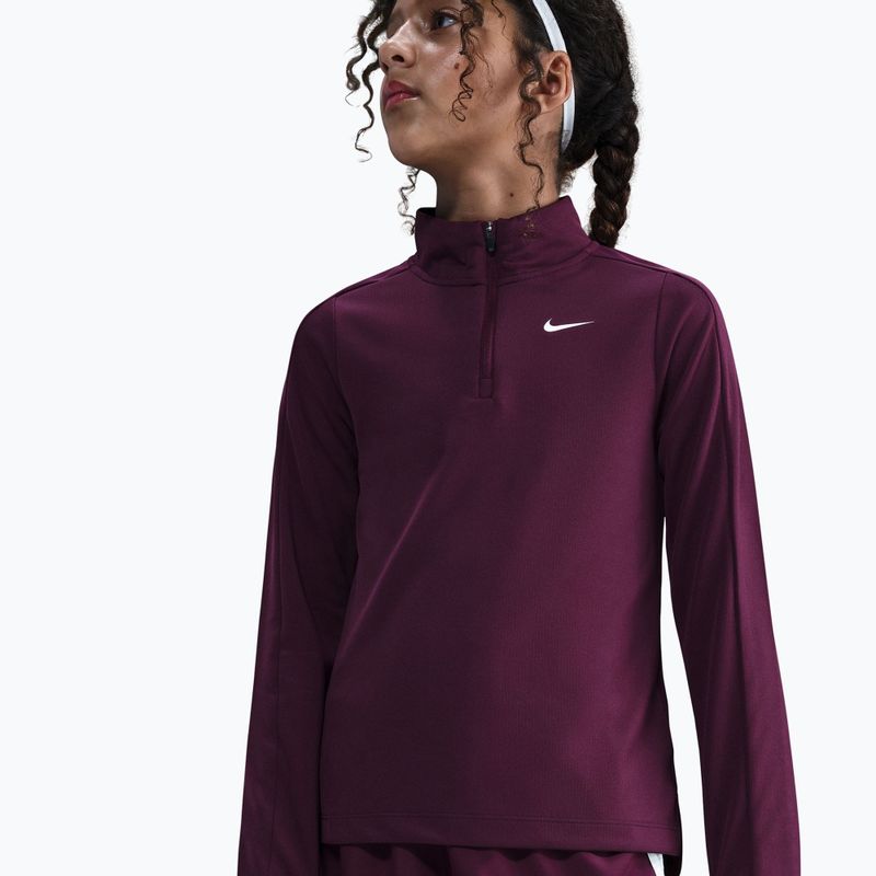 Gyerek edző hosszú ujjú póló Nike Dri-Fit 1/4 Zip bordeaux/white 4