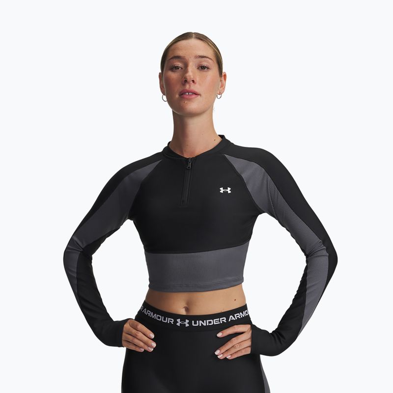 Női Under Armour HeatGear Rib 1/4 Zip edző hosszú ujjú fekete/castlerock/fehér
