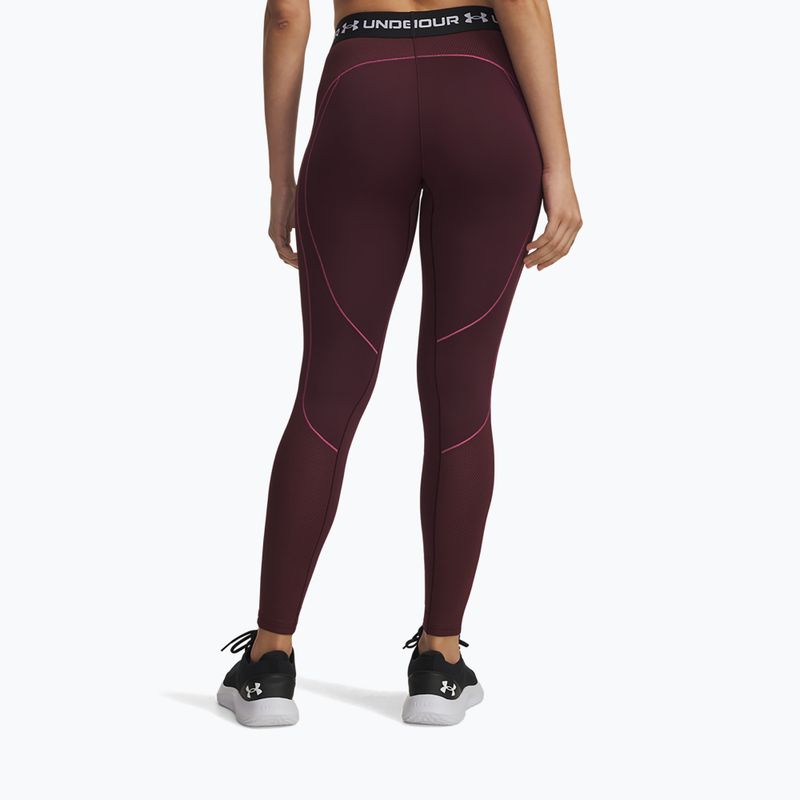 Női edzőleggings Under Armour ColdGear Textured dark maroon/fuchsia dusk/white 3