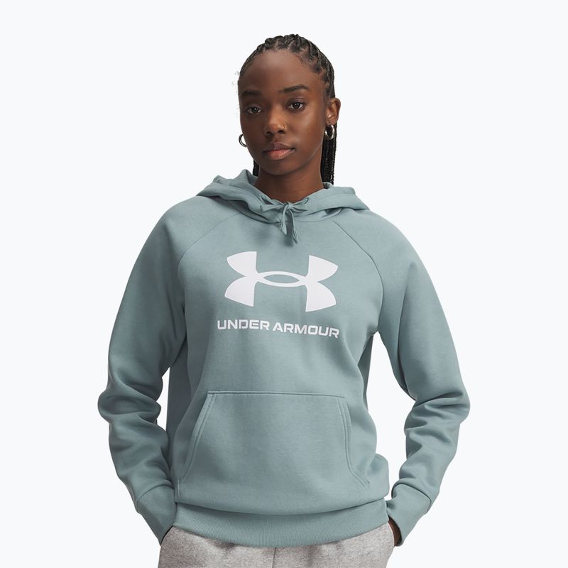 Női Under Armour Rival Fleece Big Logo kapucnis pulóver serpentine/fehér