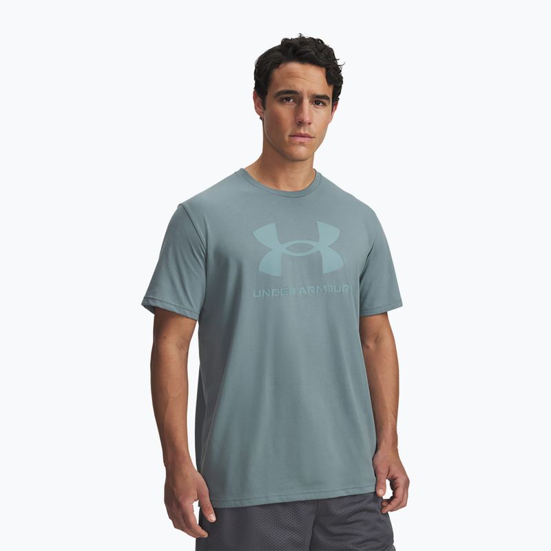 Férfi edzőpóló Under Armour Sportstyle Logo Update jasper blue/serpentine