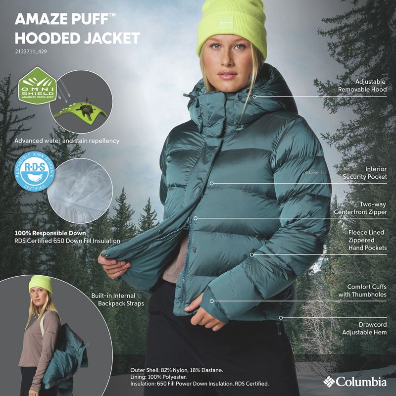 Női pehelydzseki Columbia Amaze Puff Hooded everblue high shine 12