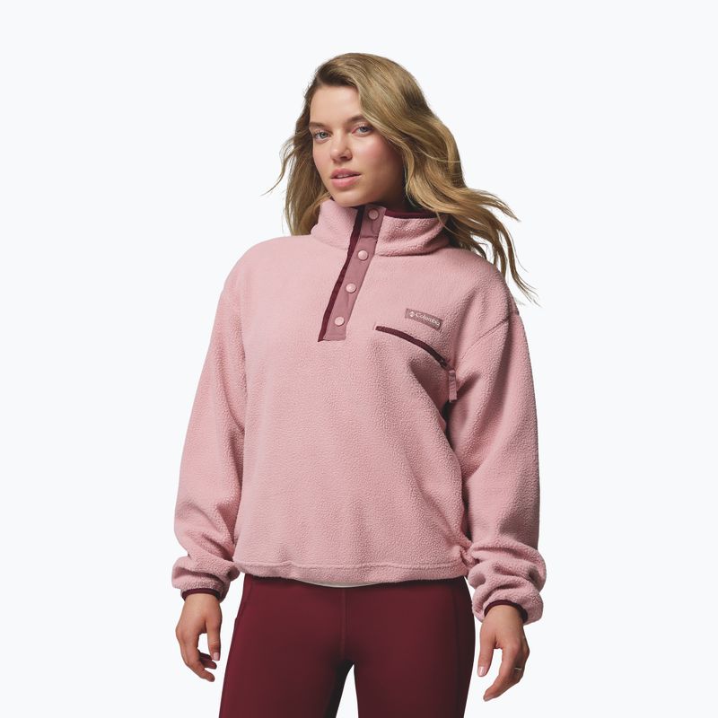 Női polár pulóver Columbia Helvetia II Cropped Half Snap Fleece eraser pink/fig/rich wine