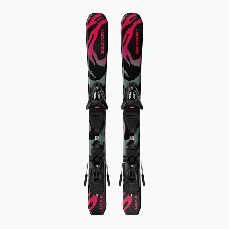 Gyermek lesikló sílécek + kötések Salomon QST Jr Black XS + C5 GW black/neon punch 2
