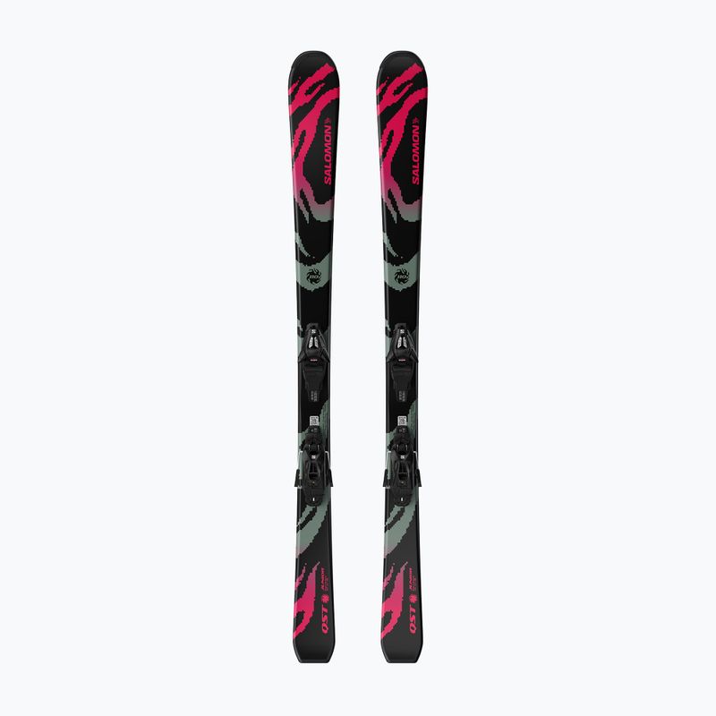 Gyermek lesikló sílécek + kötések Salomon QST Jr Black S + C5 GW black/neon punch