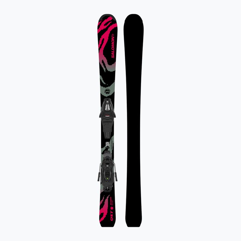 Gyermek lesikló sílécek + kötések Salomon QST Jr Black S + C5 GW black/neon punch 3