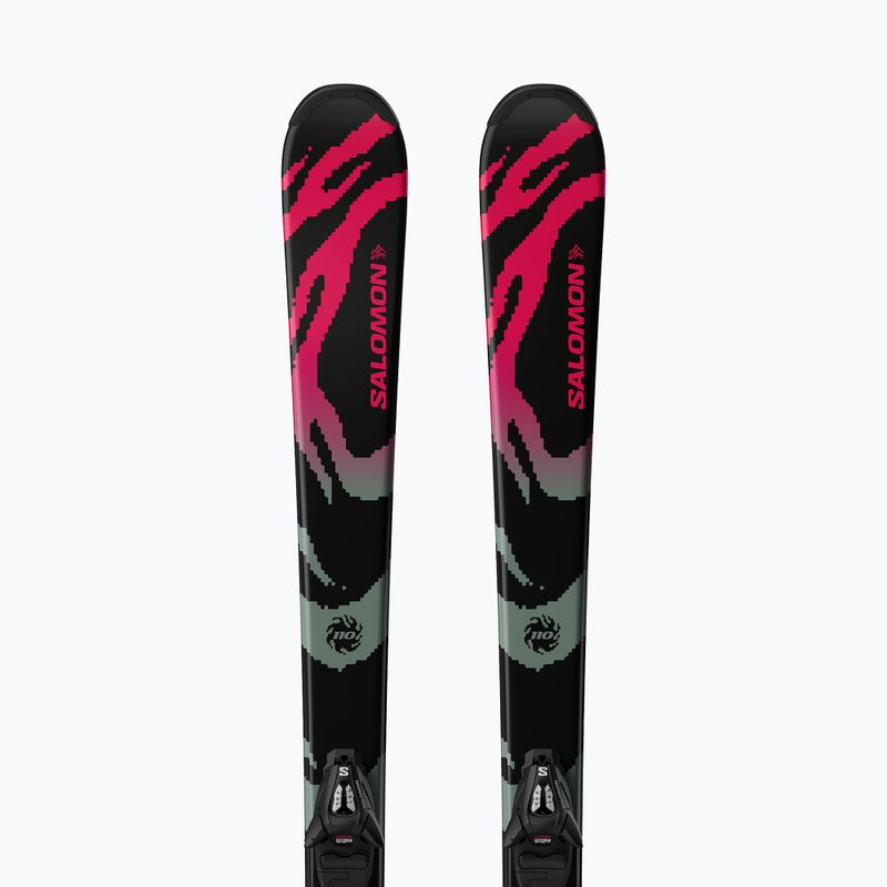 Gyermek lesikló sílécek + kötések Salomon QST Jr Black S + C5 GW black/neon punch 5