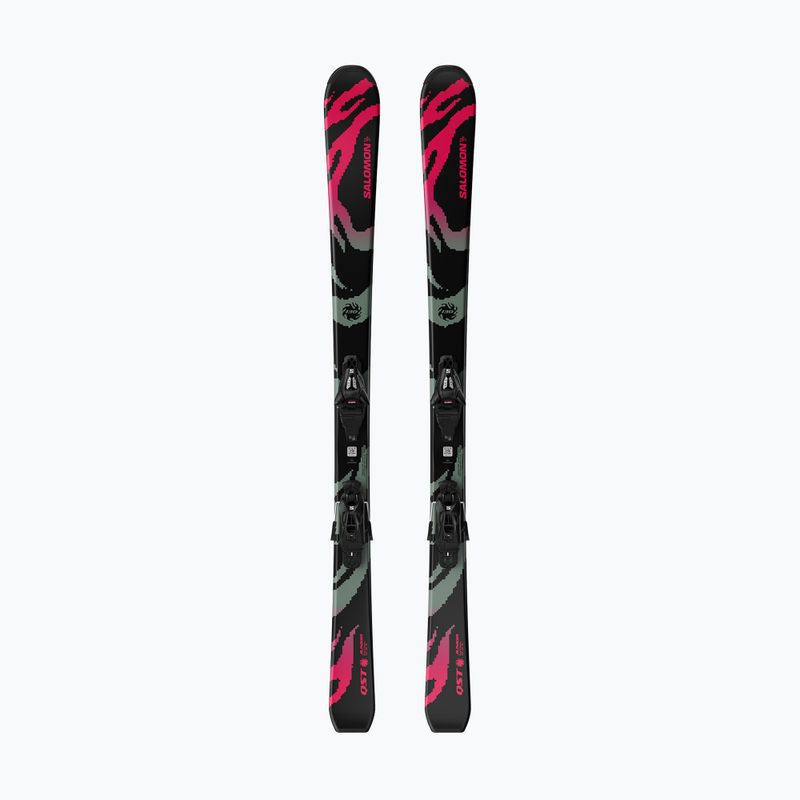 Gyermek lesikló sílécek + kötések Salomon QST Jr Black M + C5 GW black/neon punch
