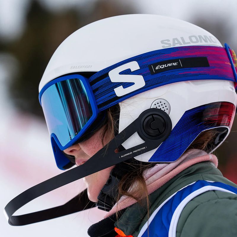 Gyerek sísisak Salomon Equipe Fis + Chinguard Jr white/race blue 7