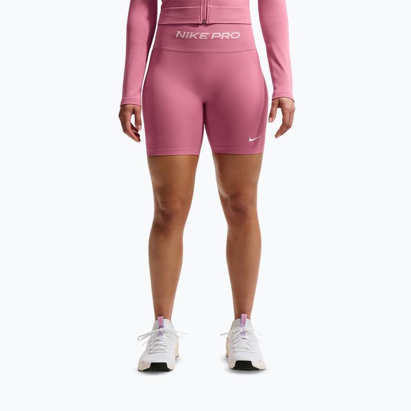 Női edzősort Nike Pro Seamless High Waisted Biker 5" peony/white