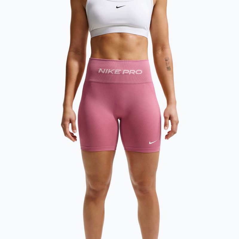 Női edzősort Nike Pro Seamless High Waisted Biker 5" peony/white 5