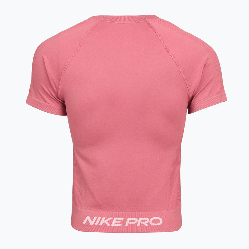 Női edzőpóló Nike Pro Seamless Dri-Fit peony/white 2