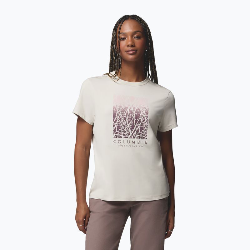 Női póló Columbia Parsons Point SS Graphic Tee dark stone heather/treescape