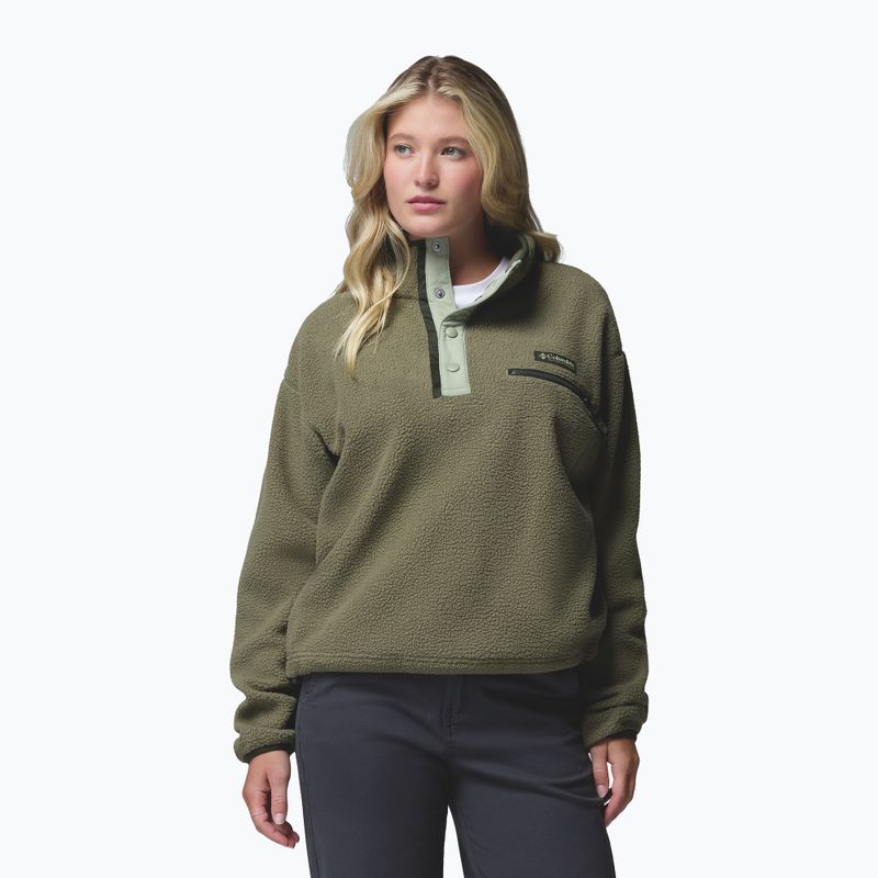 Női polár pulóver Columbia Helvetia II Cropped Half Snap Fleece stone green/safari
