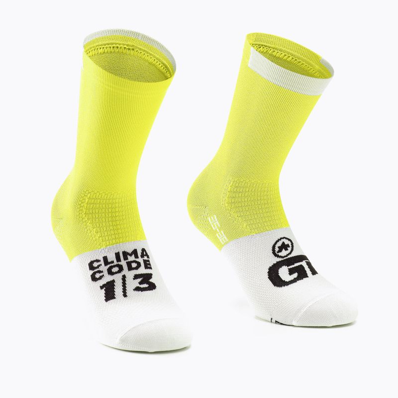 ASSOS GT C2 sárga és fehér kerékpáros zokni P13.60.700.3F.0