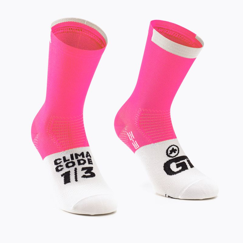 ASSOS GT C2 rózsaszín és fehér kerékpáros zokni P13.60.700.41.0