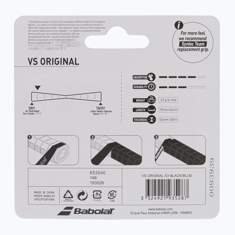 BABOLAT Vs Original x3 fekete/kék teniszütő fejtakarók 653040 2