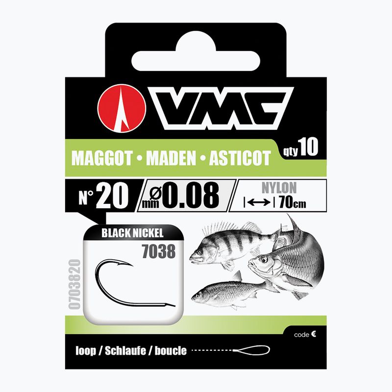VMC Maggot methode vezető hurok horog és horogelőke + zsinór 10 db fekete nikkel 703810