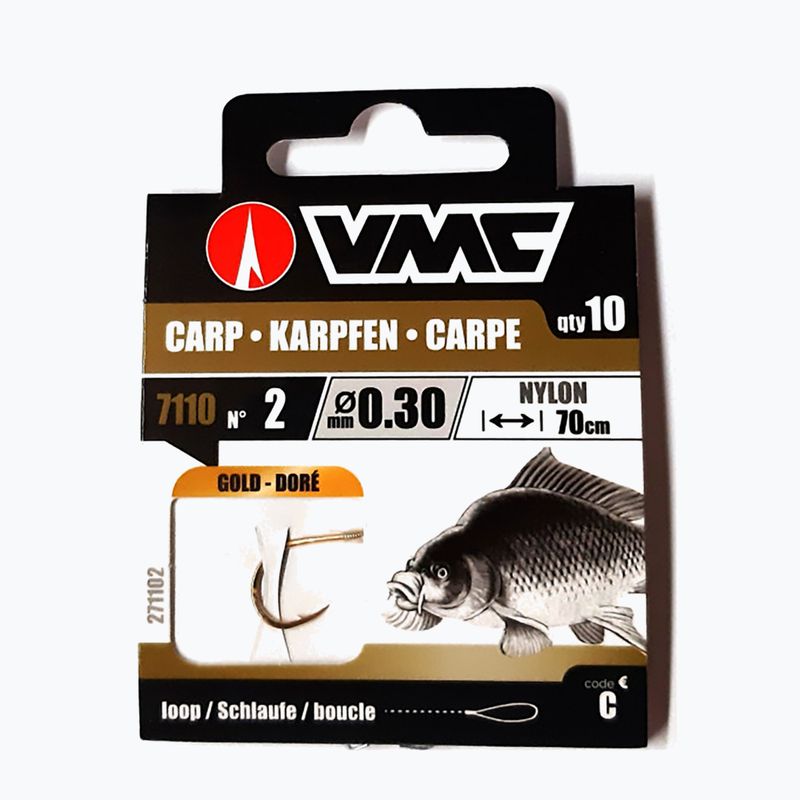 VMC Karp Gold methode vezető hurok horog horoggal + zsinór 10 db arany 271102