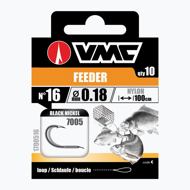 VMC Feeder methode leader hurok horog horoggal + zsinór 10 db fekete nikkel 1700510