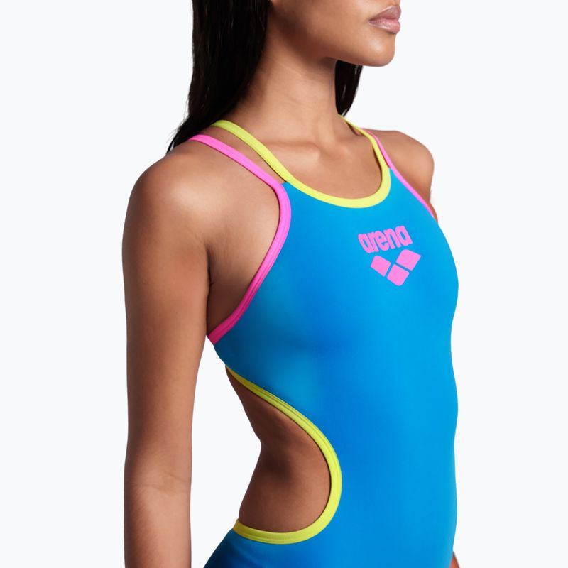 Női egyrészes fürdőruha arena One Double Cross Back One Piece türkiz/fluo rózsaszín/lágy zöld 9